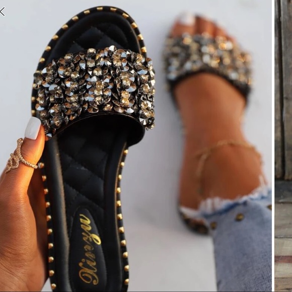 NWOT Sparkle Chunky Sequin & Rhinestone Sandals - Picture 8 of 9